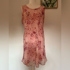 Round Neck Floral Long Sheer Dress With Lining